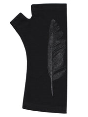 Feather Print Merino Wool Fingerless Gloves